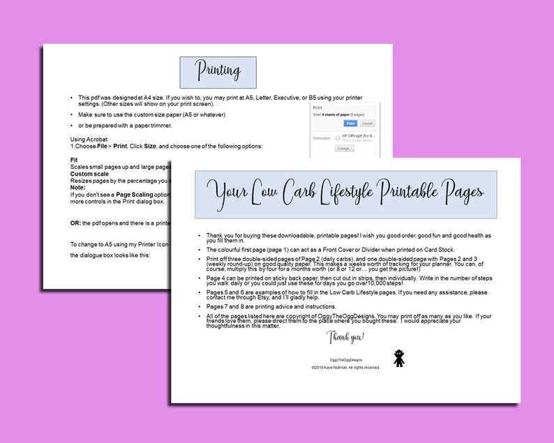 May include: Printable pages for a low carb lifestyle. The pages include a cover page, daily carb tracker, weekly meal planner, and step tracker. The pages are designed to help you stay on track with your low carb goals.