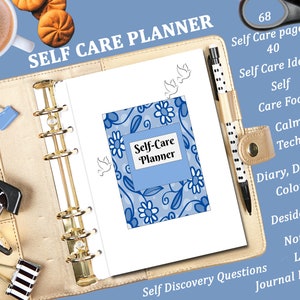 Druckbare SELF CARE PLANNER Bundle - Instant Download. Stimmungs Tracker + Ausmalen. Wellness-Planer für psychische Gesundheit, Angst + Positivität.