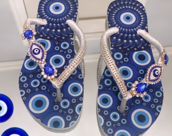 Mauvais oeil, tongs pour femmes, havaianas, chaussures d'été, cadeau d'anniversaire, cadeau de mariage, demoiselles d'honneur, sandales design strass, cadeau d'anniversaire