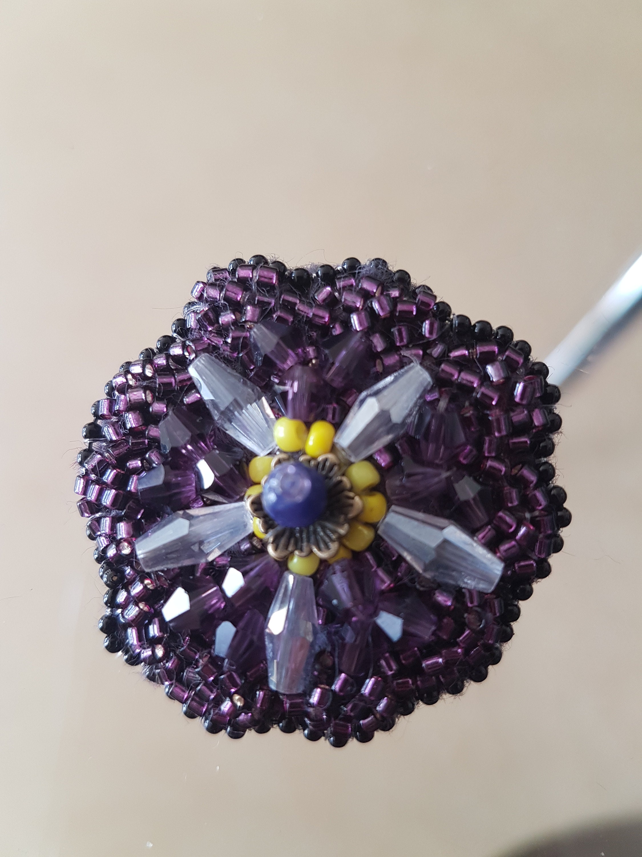 ANMORUK Embroidered Amethyst Flower Brooch / Handmade Beaded Brooch ...