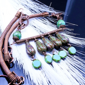 Beaded Choker Necklace for Women, Green Boho Necklace, Copper Wire Wrapped Jewellery, Stunning Necklace, Gift for Her, Gift for Best Friend