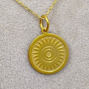 Gold Solid 14K Real Gold Sun Necklace, Gold Coin Sunshine Pendant, Personalized Sun Jewelry, Layered Sunburst Necklace, Dainty Sun Pendant