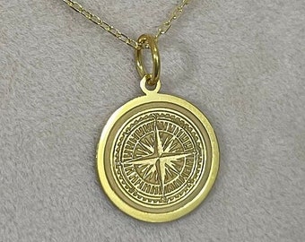 Gold Solid 14K Real Gold Compass Necklace, Travel Necklace, Graduation Gift , Compass Pendant Necklace, Gold Compass Charm, birthday Gift