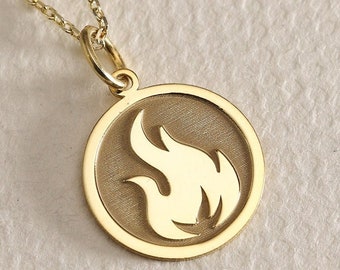 Gold Solid 14K Real Gold Fire Element , Fire Necklace , Real Gold necklace , Dainty Necklace , Personalized Element Jewelry, valentines day