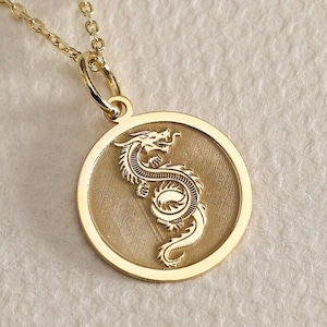 Gold Solid 14K Real Gold Chinese Dragon Necklace, Personalized Chinese Dragon Pendant, Charm Dragon Symbol, Chinese Mythology, Gold Dragon