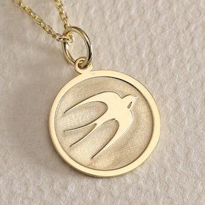 Gold Solid 14K Real Gold Swallow Necklace, Personalized Swallow Pendant, Bird Necklace