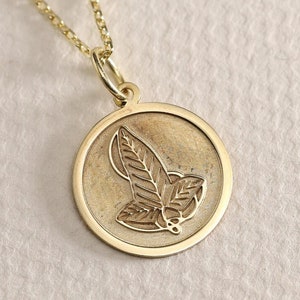 Gold Solid 14K Real Gold Elvish Pendant , Elven Leaf Necklace , Lorien Pendant ,Elven Jewelry ,Elven Necklace ,Elvish Name Pendant ,Birthday
