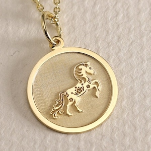 Gold Solid 14K Real Gold Celtic Horse Necklace , Personalized Celtic Horse Pendant , Odins Horse , Vikings Sleipnir , Birthday gift