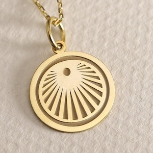 Gold Solid 14K Real Gold Sun Necklace, Gold Coin Sunshine Pendant, Personalized Sun Jewelry, Layered Sunburst Necklace, Dainty Sun Pendant