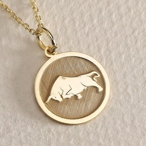 Gold Solid 14K Real Gold Taurus Zodiac Necklace, Taurus Bull Pendant , Zodiac Solid Gold , Personalized Bull Head Pendant , Mothers Day Gift