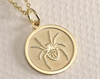 Gold solide 14K Echt Gold 14k Spinne Halskette, personalisierte Spinne Anhänger, Spinne Charm, Tier Anhänger, Vogelspinne Halskette