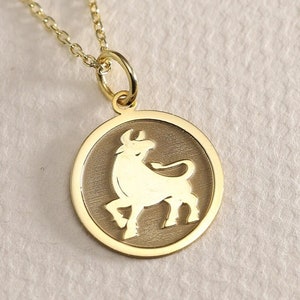 Gold Solid 14K Real Gold Taurus Zodiac Necklace, Taurus Bull Pendant , Zodiac Solid Gold , Personalized Bull Head Pendant , Mothers Day Gift
