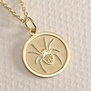Gold Solid 14K Real Gold 14k Spider Necklace, Personalized Spider Pendant, Spider Charm, Animal Pendant, Tarantula Necklace