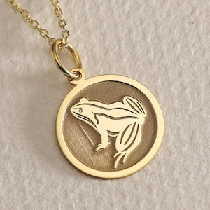 Gold Solid 14K Echtgold Frosch Halskette, personalisierte Frosch Anhänger, Solid Gold Frosch Disc Halskette, Frosch Geschenk