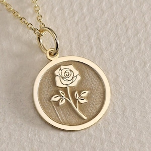 Gold Solid 14K Real Gold Tiny Rose Necklace, Personalized Rose Name Necklace, Dainty Rose Jewelry, Floral Necklace, Flower Necklace Engraved