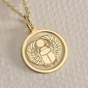 Gold Solid 14K Real Gold Egyptian Scarab Necklace, Personalized Egyptian Scarab Pendant, Scarab Pendant