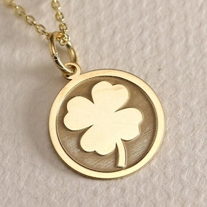 Gold Solid 14K Real Gold Clover Necklace , 4 Clover Necklace , Clover Leaf Necklace , Four Leaf Clover Gold Charm , Shamrock Necklace