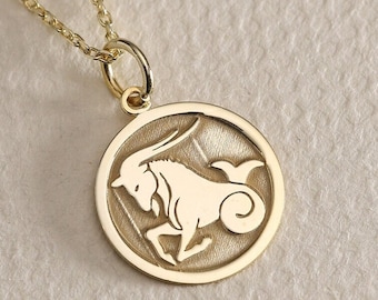 Colar de ouro sólido 14K de ouro real do zodíaco de Áries, pingente de carneiro de Áries, ouro sólido do zodíaco, pingente personalizado do signo de Áries, dia das mães