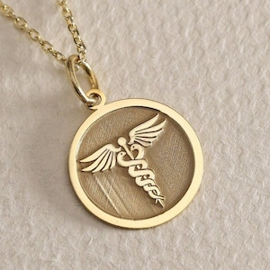 Gold Solid 14K Real Gold Medic Disc Pendant, Medical Alert Necklace, Doctor Necklace, Emergency Contact Charm, Allergy Information Pendant