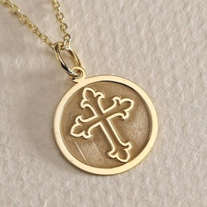 Collar de cruz celta de oro sólido de 14 quilates de oro real, colgante de cruz celta personalizado, collar de cruz de nudos de la trinidad, joyería irlandesa