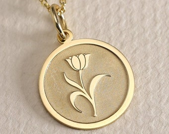 Gold Solid 14K Real  Gold Tulip Necklace , Personalized Tulip Pendant , Flower, Eternal Love Symbol Pendant ,Tulip Flower Necklace ,Birthday