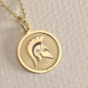 Gold Solid 14K Real Gold Spartan Helmet Necklace, 14K Solid Gold Pendant, Spartan Warrior Pendant, Ancient Greek Pendant, Gold Greek Jewelry