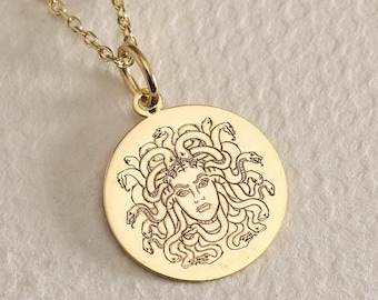 Gold solide 14K echte Medusa Halskette, griechische Mythologie Schmuck, Medusa Mythologie Anhänger, antiken griechischen Charme, Gold Schlange Halskette