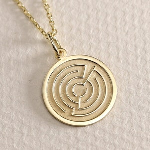 Gold Solid 14K Real Gold Labyrinth Pendant, Personalized Labyrinth Necklace
