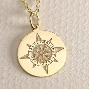 Gold Solid 14K Real Gold Compass Necklace, Travel Necklace, Graduation Gift , Compass Pendant Necklace, Gold Compass Charm, birthday Gift