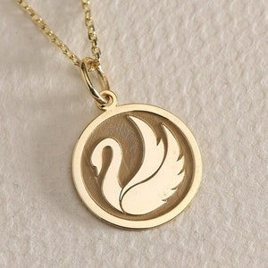 Gold Solid 14K Real Gold Swan Necklace, Pesronalized Swan Pendant, Gold Swan Charm, Dainty Swan Jewelry, Gold Animal Pendant, Swan Pendant