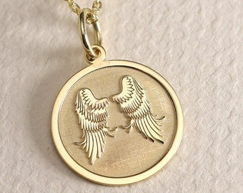 Gold Solid 14K Real Gold Angel Wings Necklace, Personalized Angel Wings Pendant, Angel Wings Pendant