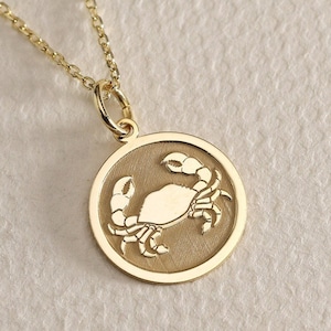 Gold Solid 14K Real Gold Cancer Zodiac Necklace, Crab Gold Pendant , Personalized Gold Cancer Zodiac Pendant, Delicate Cancer Zodiac Charm