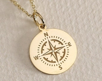 Gold Solid 14K Real Gold Compass Necklace, Travel Necklace, Graduation Gift , Compass Pendant Necklace, Gold Compass Charm, birthday Gift