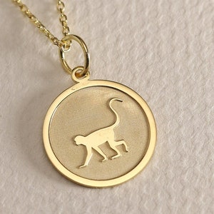 Gold Solid 14K Real Monkey Necklace, Personalized Monkey Pendant , Animal Jewelry, Spirit Animal.