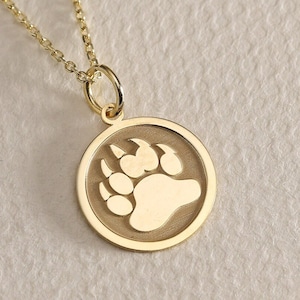 Gold Solid 14K Real Gold Bear Paw Print Necklace, Personalized Bear Paw Pendant, Animal Paw Jewelry, Bear Paw Print Charm, Dainty Paw Print