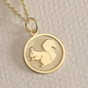 Gold Solid 14K Real Gold Squirrel Necklace,Personalized Squirrel Pendant, Animal Lovers Gift, Charm Woodland Squirrel, Cute Squirrel Jewelry