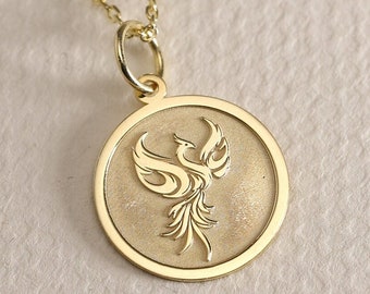 Gold Solid 14K Real Gold Phoenix Necklace ,Gold Phoenix Pendant ,Dainty Phoenix Jewelry ,Phoenix Bird Charm, Gold Eagle Necklace ,Gold Woman