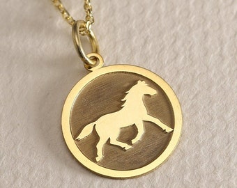 Gold Solid 14K Real Gold Horse Necklace , Animal Charm Jewellery , Running Horse Pendant , Gift for Animal Lover , Horse Necklace , Woman