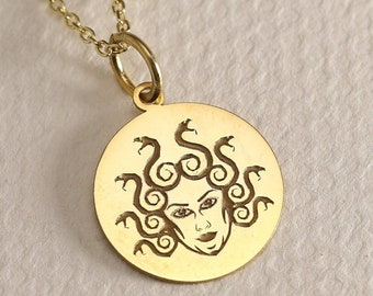 Gold solide 14K echte Medusa Halskette, griechische Mythologie Schmuck, Medusa Mythologie Anhänger, antiken griechischen Charme, Gold Schlange Halskette