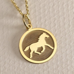 Gold Solid 14K Real Gold Horse Necklace , Animal Charm Jewellery , Running Horse Pendant , Gift for Animal Lover , Horse Necklace , Woman