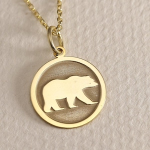 Gold Solid 14K Real Gold Bear Necklace , Personalized Mama Bear Pendant ,Bear Charm Jewelry, Family Necklace , Dainty Mom Disc Necklace ,Mom