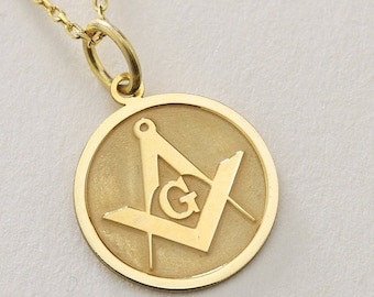Colgante masónico de oro macizo de 14 k, collar masónico en capas, collar masónico, masónico grabado, masón, amuleto masónico G, regalo de cumpleaños