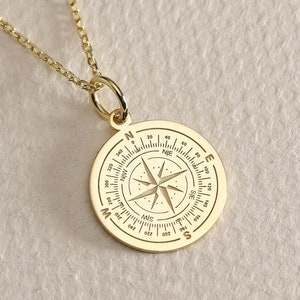Gold Solid 14K Real Gold Compass Necklace, Travel Necklace, Graduation Gift , Compass Pendant Necklace, Gold Compass Charm, birthday Gift