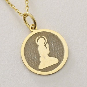 Gold Massiv 14K Echtgold Jungfrau Maria Halskette, Personalisierte Mutter Maria Religiöser Anhänger, Christlich-Orthodoxe Anhänger, Taufe Halskette