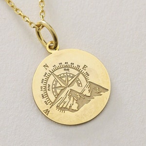 Gold Solid 14K Real Gold Compass Necklace, Travel Necklace, Graduation Gift , Compass Pendant Necklace, Gold Compass Charm, birthday Gift