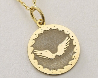 Gold Solid 14K Real Gold Angel Wings Necklace, Personalized Angel Wings Pendant, Angel Wings Pendant