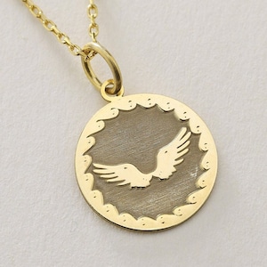 Gold Solid 14K Real Gold Angel Wings Necklace, Personalized Angel Wings Pendant, Angel Wings Pendant