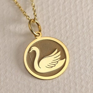 Gold Solid 14K Real Gold Duck Necklace , Pesronalized Duck Pendant , Dainty Duck Jewelry , Duck Pendant Disc , Gold Animal Pendant