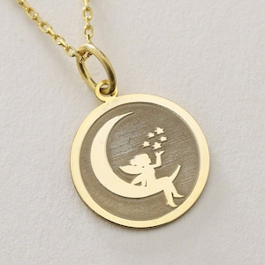 14k Gold Moon Necklace, Personalized Moon Pendant , Moon Pendant , Crescent Moon Necklace , Dainty Gold Moon Charm Jewelry , Gold Moon Gift