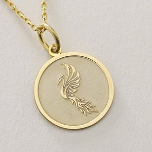 Gold Solid 14K Real Gold Phoenix Necklace ,Gold Phoenix Pendant ,Dainty Phoenix Jewelry ,Phoenix Bird Charm, Gold Eagle Necklace ,Gold Woman